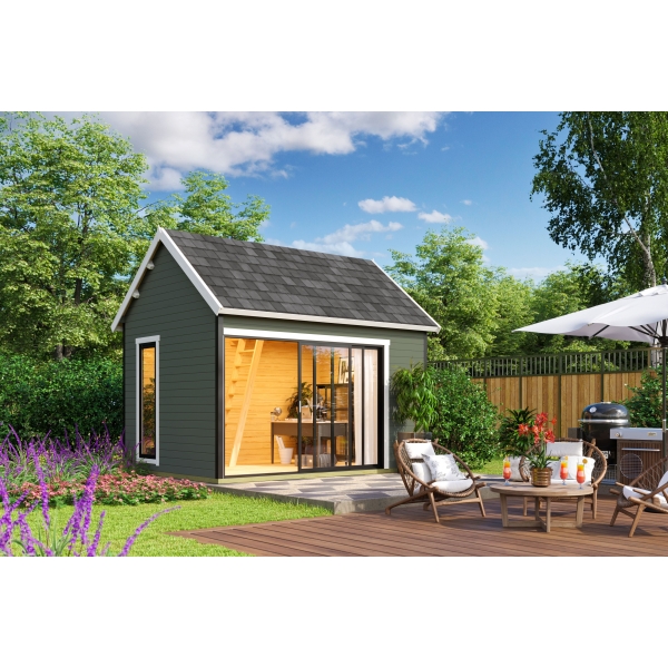 Aiamaja Mura2 magamiskorrusega roheline aias