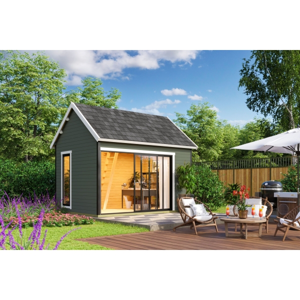 Aiamaja Mura2 magamiskorrusega roheline aias