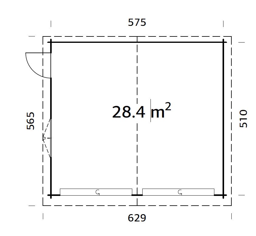 Reigo_28.4_m2_with_sectional_door_measures