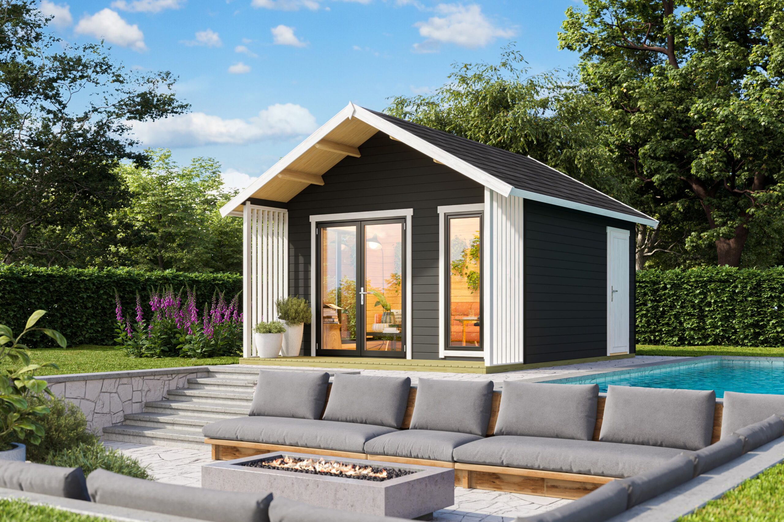 Vierasmaja Mura1 15,3 m² + terassi 3,9 m² tummanharmaa