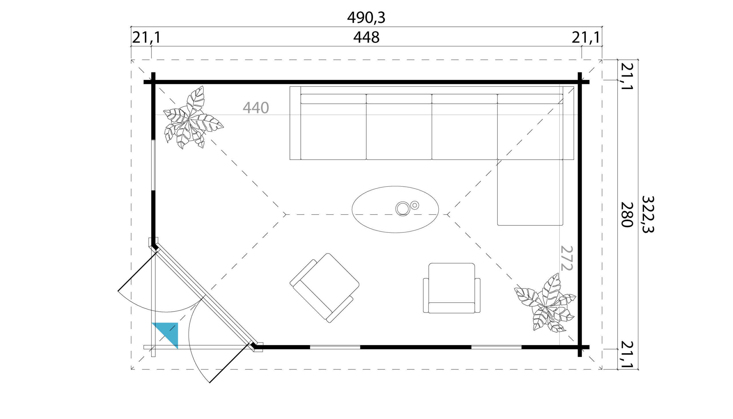 Aiamaja Edinburgh joonis sisustusega