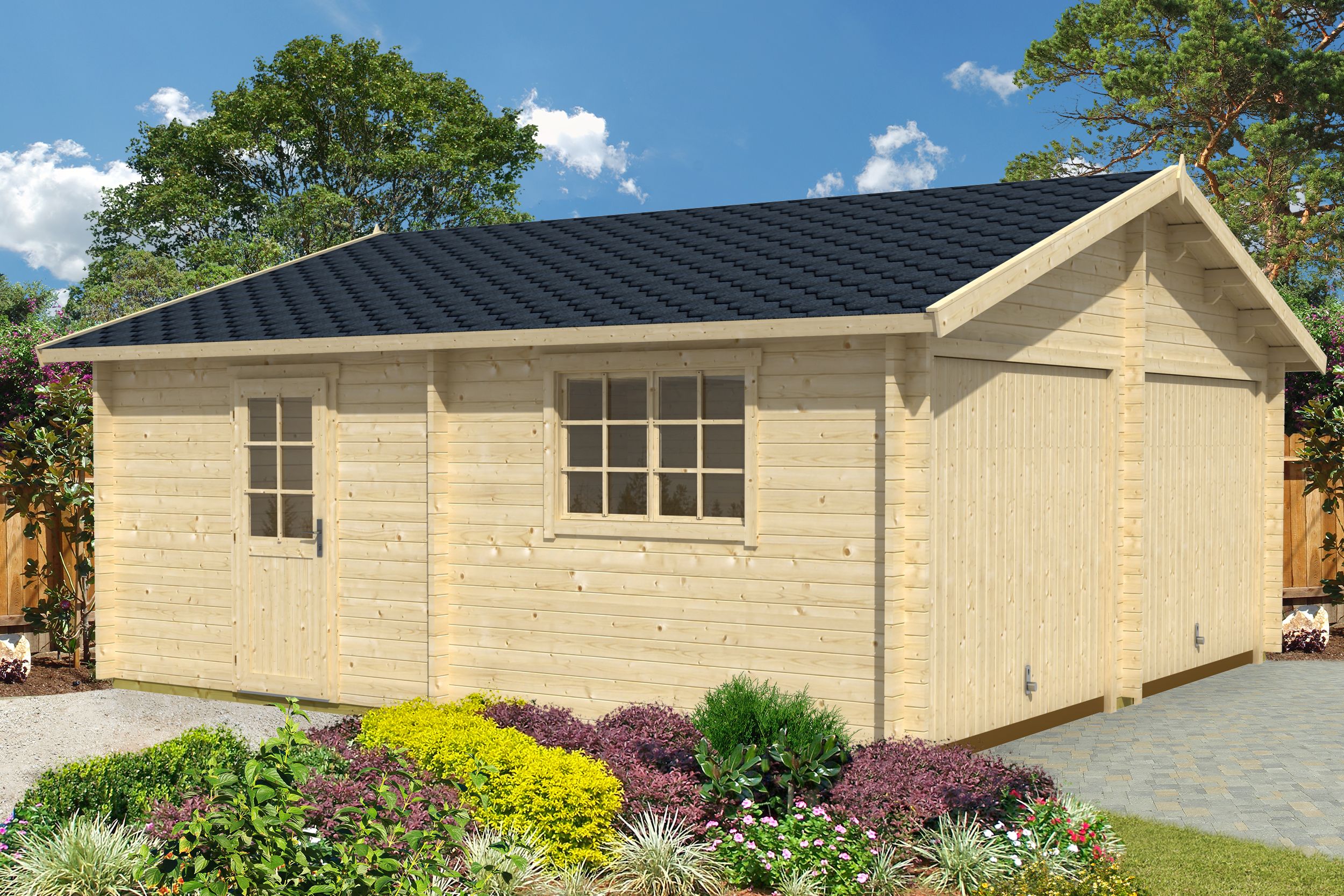 Autotalli Falkland puuvalmis