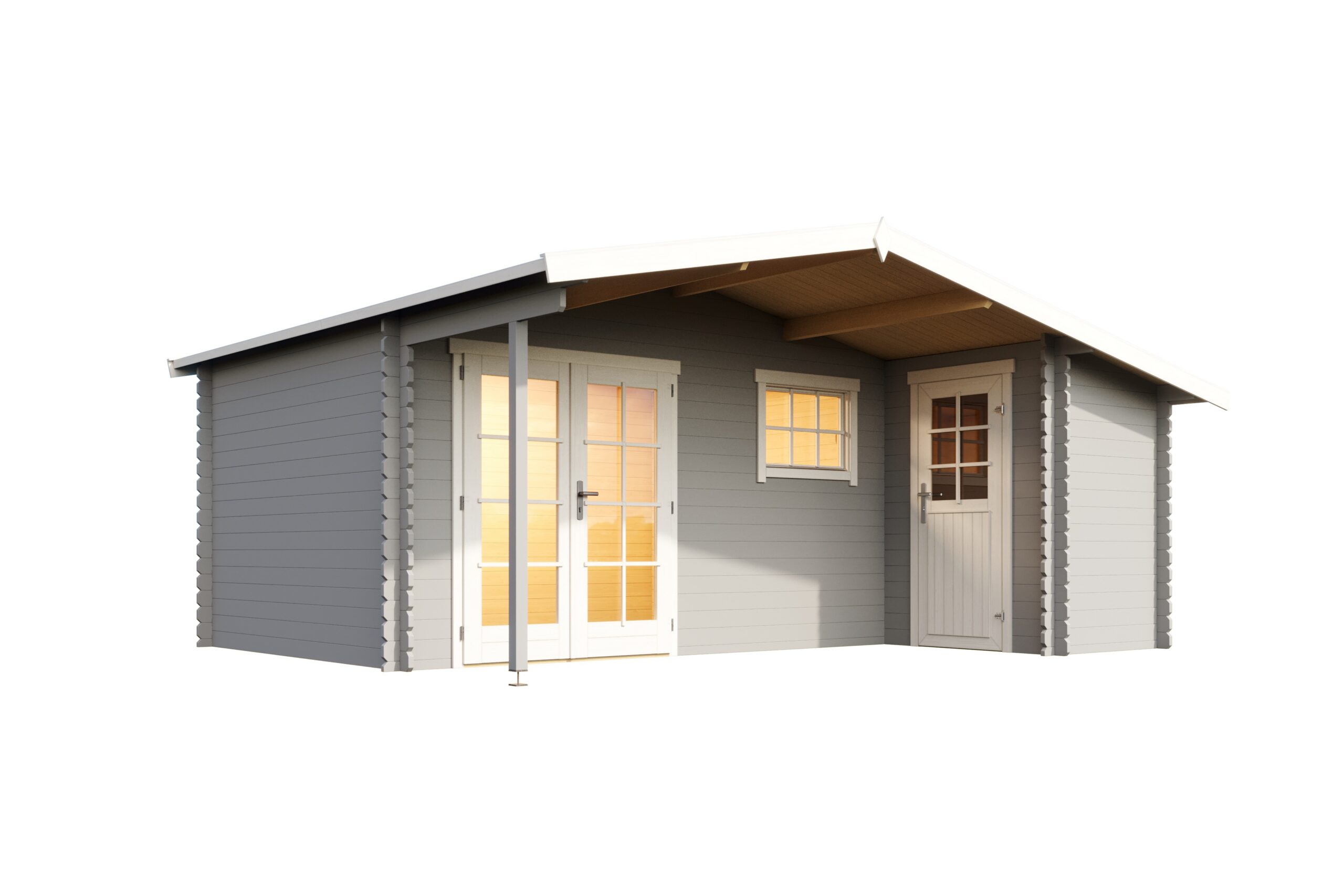 Vierasmaja Volle 15,1 m² varastotilalla + katos 5,9 m² vaaleanharmaa