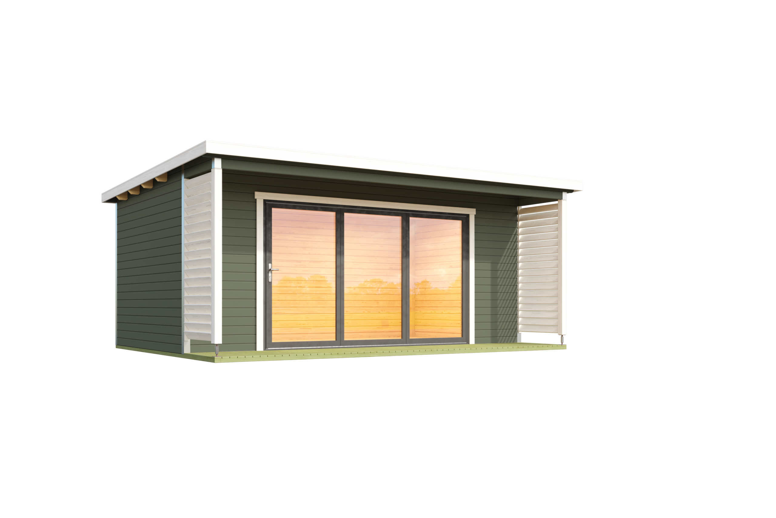 Pihamökki Live3 alumiiniliukuovella vihreä pintakäsittely