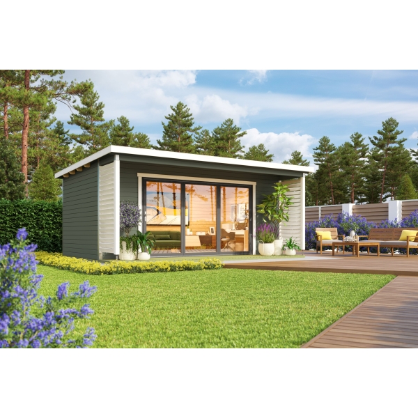 Suvemaja Live3 alumiiniumuksega ja terrassiga roheliseks värvituna